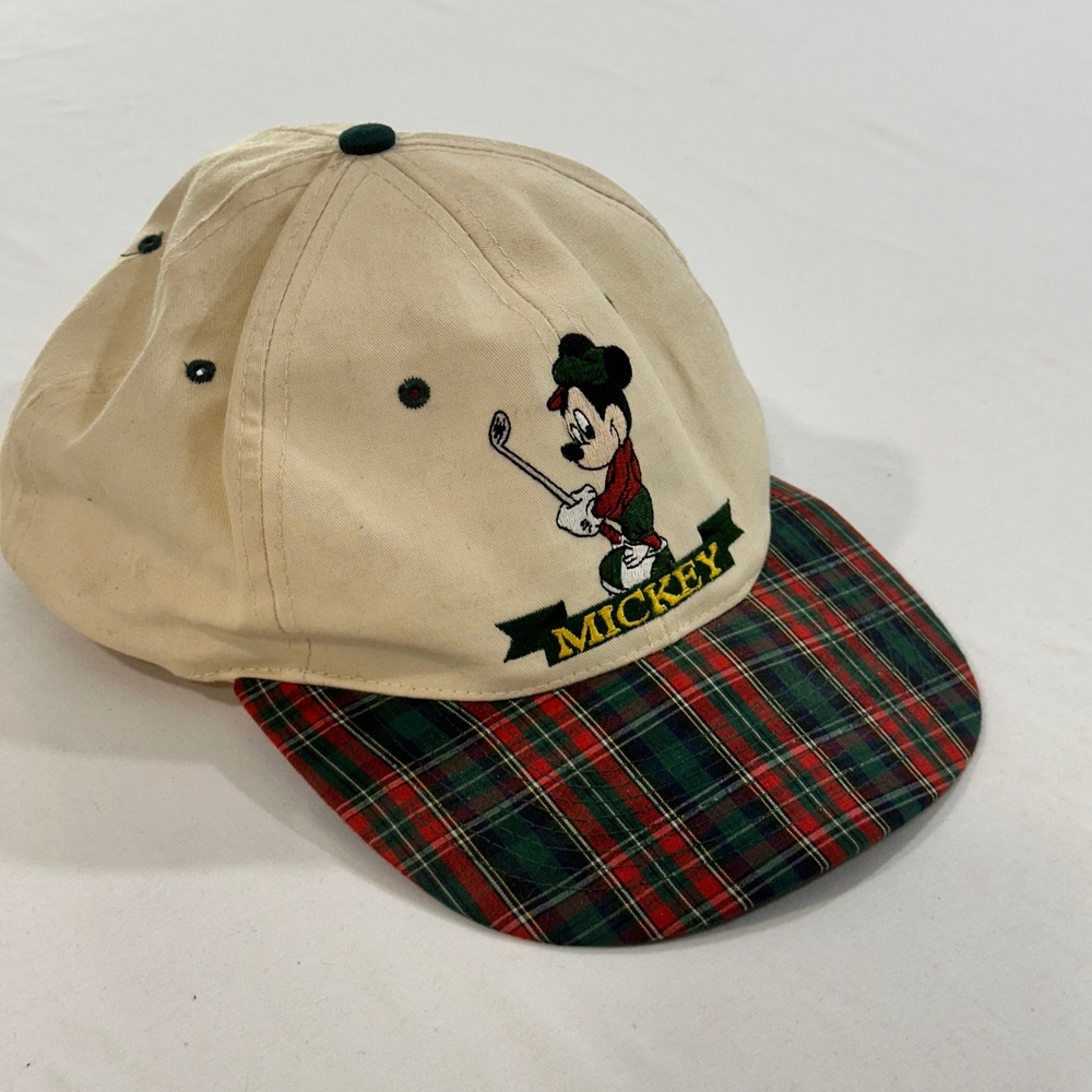 Vintage Mickey Mouse Country Club Golf Hat Tan Plaid Mickey Unlimited OSFA